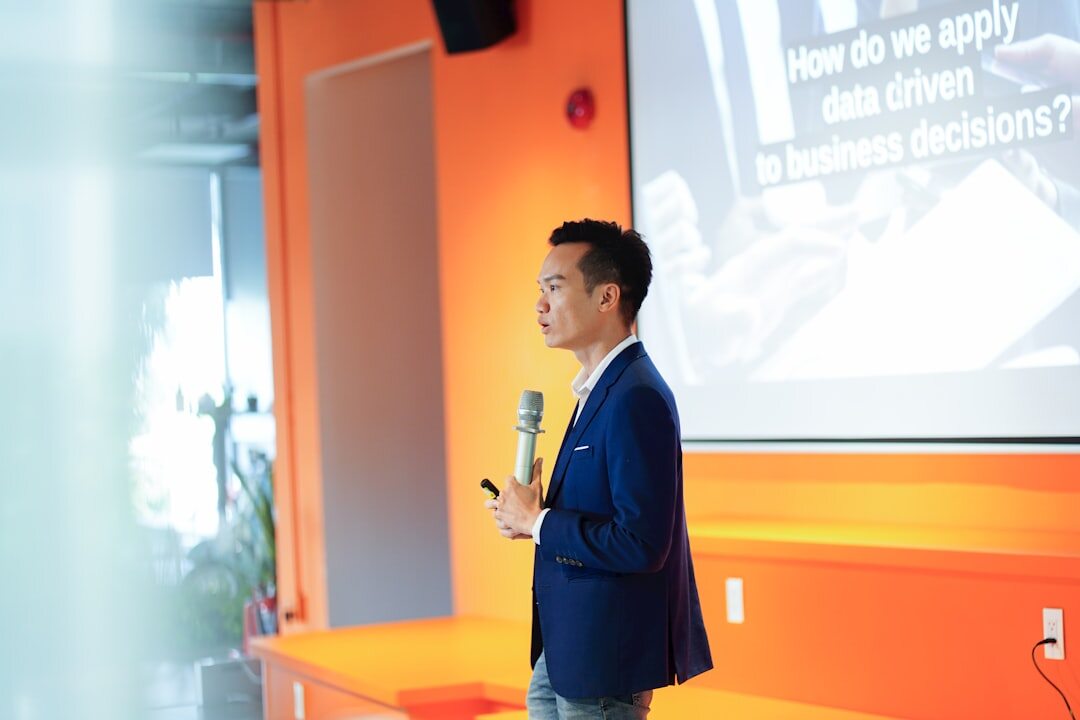 confident speaker presenting