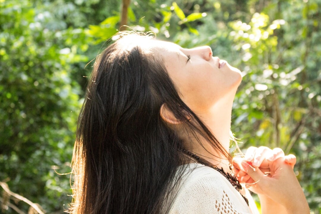 calm person breathing deeply
